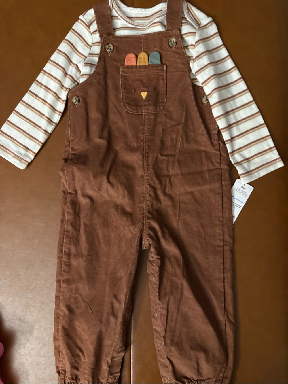 Carter’s NWT Turkey Thanksgiving Boys Corduroy Overalls Striped Top 18 months